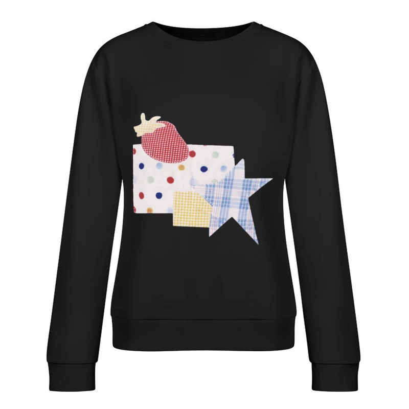 Patchwork-Muster mit Erdbeere, Stern und Punkten Damen Pullover Sweatshirt
