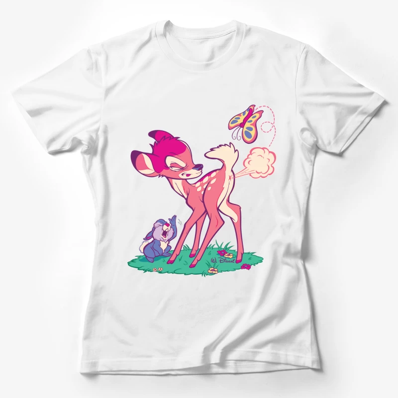 Cute Cartoon Deer with Butterfly Female T-Shirt