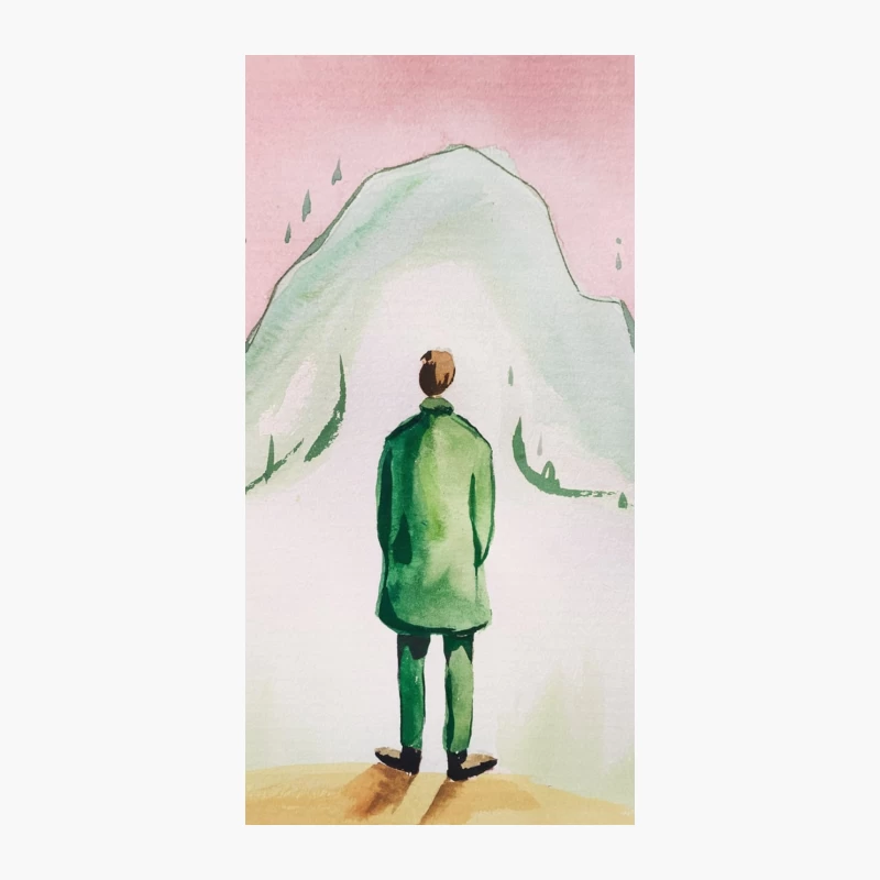 Solitary Figure Contemplating Mountain Landscape iPhone Case
