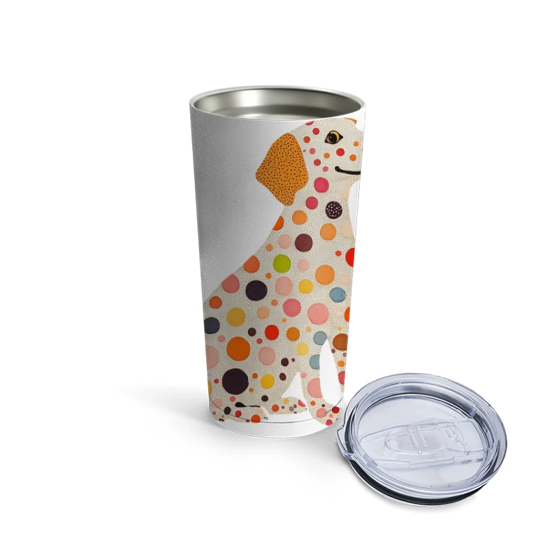 Whimsical Polka Dot Dog Illustration: Colorful Animal Artwork Travel Mug