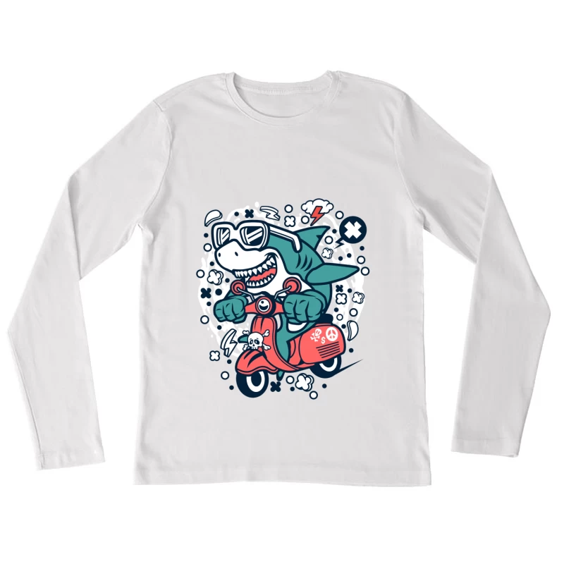 Requin cool sur scooter Femme Manches Longues T-Shirt
