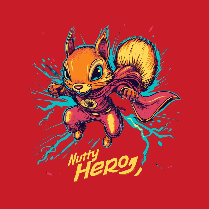 Vibrant Cartoon Squirrel Superhero: The Nutty Hero in Action Male Pullover Hoodie