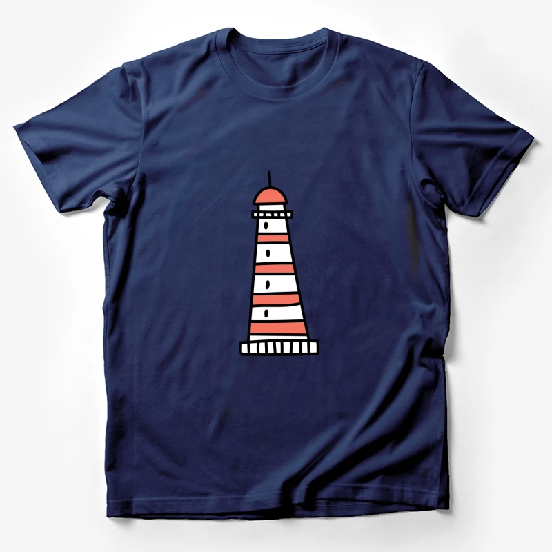 Desssin de phare rayé rouge et blanc Homme T-Shirt