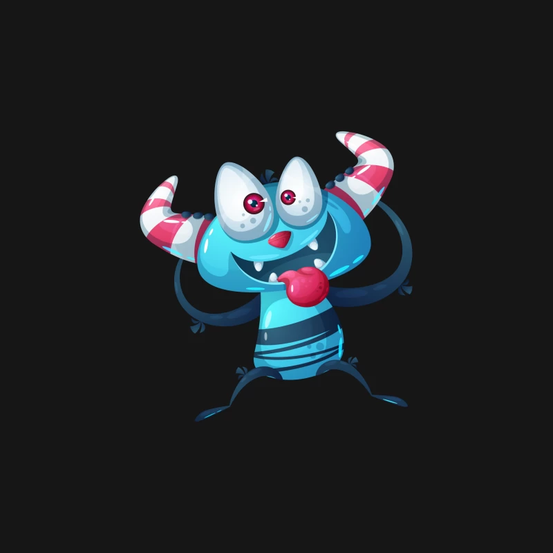Monstre amusant bleu avec cornes rayées Femme T-Shirt