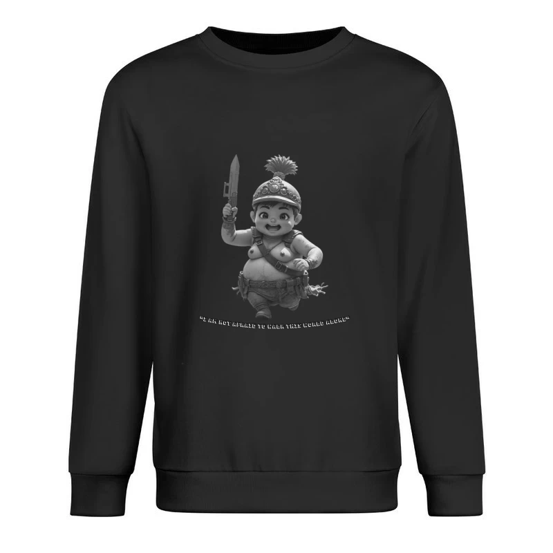 Adorable Chubby Warrior Character with Crown and Sword Male Pullover Sweatshirt