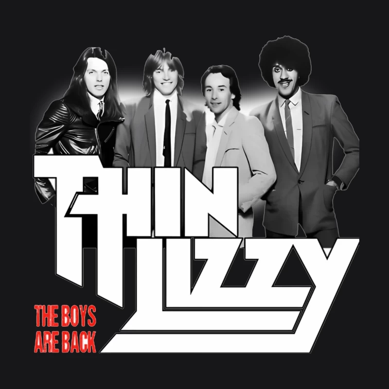 Thin Lizzy "The Boys Are Back" Album Cover - Classic Rock Band Portrait in Black and White Male Pullover Hoodie