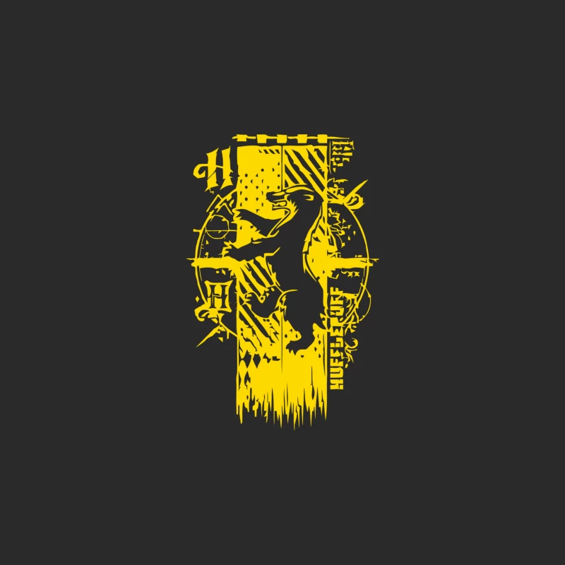 Abstract Yellow Bird Silhouette with Geometric Patterns Baseball Cap