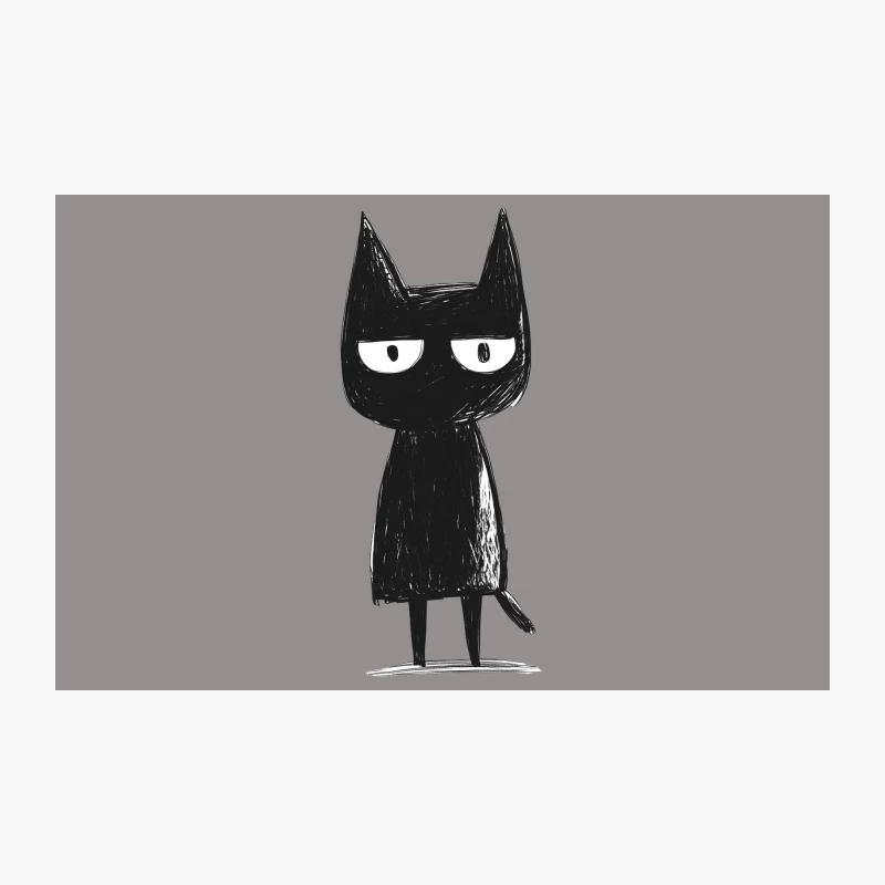 Simple Sketch of a Grumpy Black Cat Cartoon Character Travel Mug
