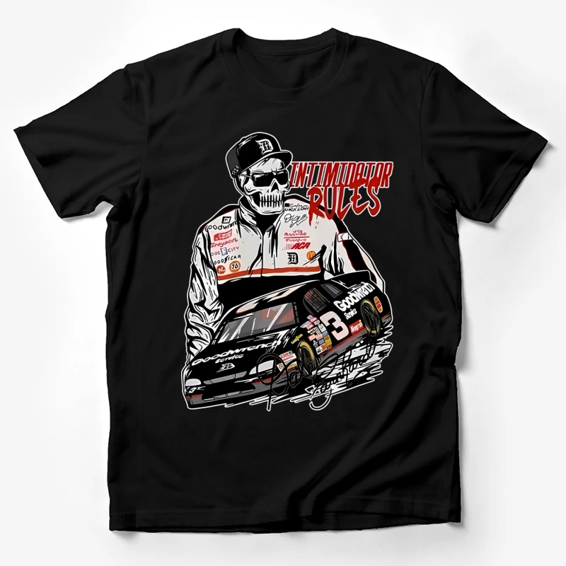 Intimidator-Regeln: Rennfahrer mit Autoillustration Herren T-Shirt