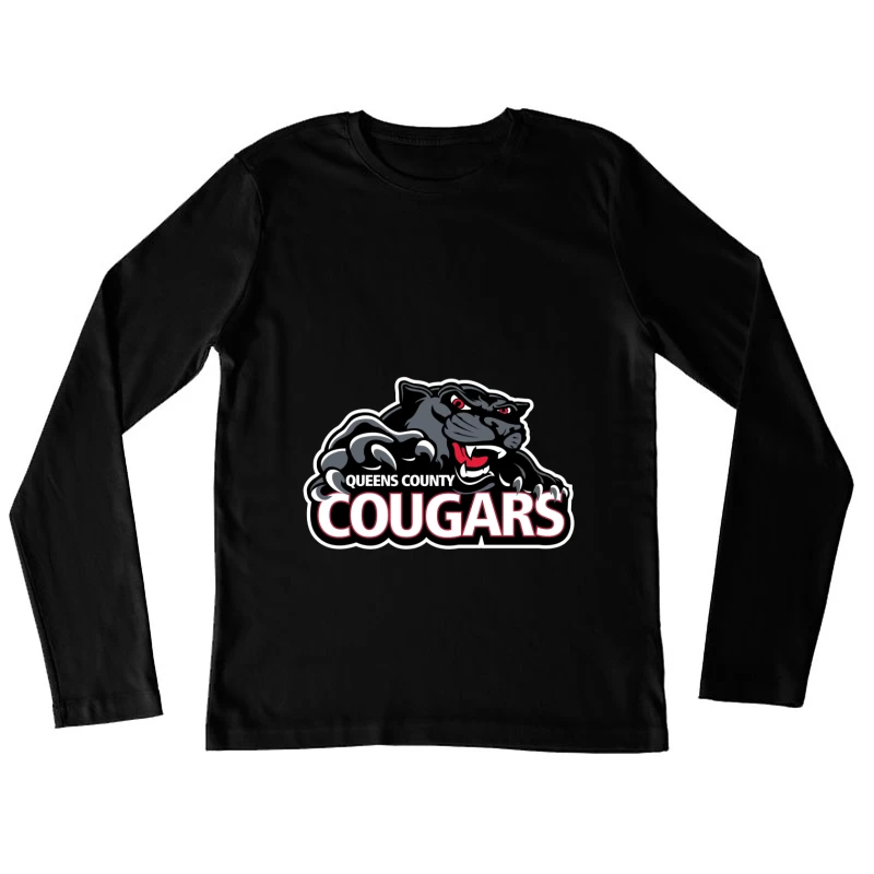 Queens County Cougars Sports Team Logo with Black Cougar Mascot Female Long Sleeve T-Shirt