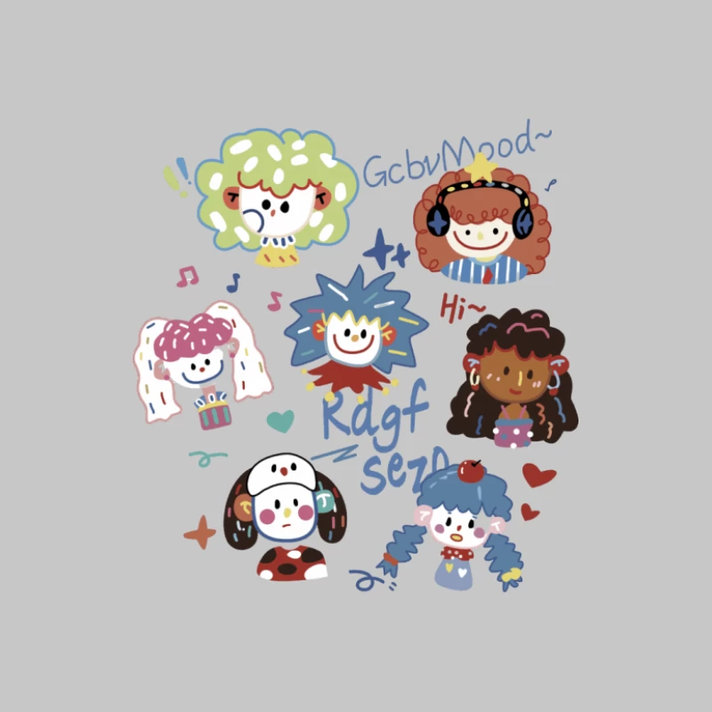 Bunte Cartoon-Gesichter Herren Langarm T-Shirt