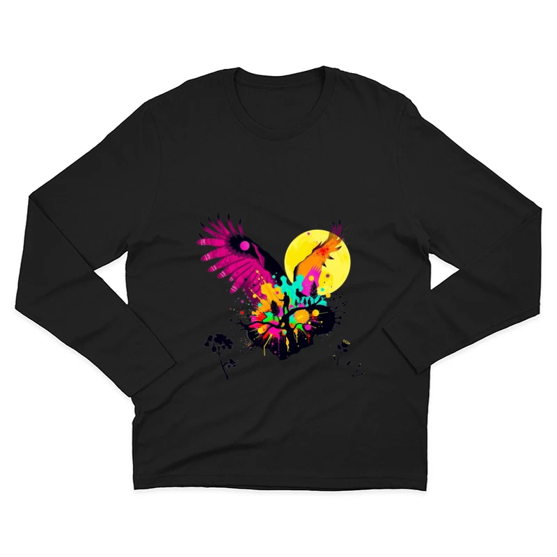 Vibrant Abstract Eagle Silhouette Under Moonlight Male Long Sleeve T-Shirt