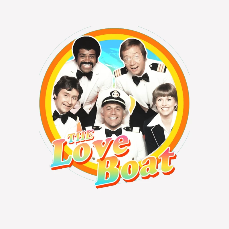 The Love Boat Classic TV Show Cast Promotional Image with Rainbow Circle Frame Male T-Shirt