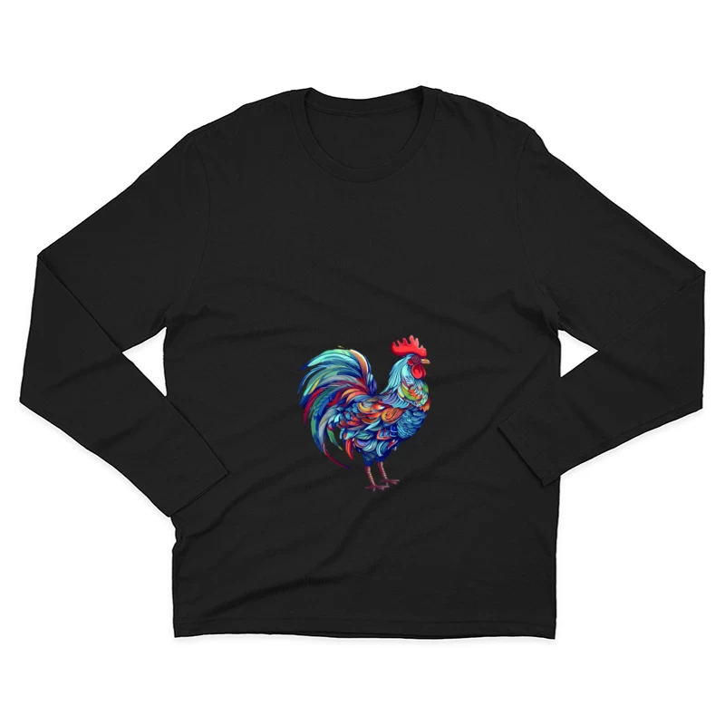 Bunter Hahn Kunstwerk Herren Langarm T-Shirt