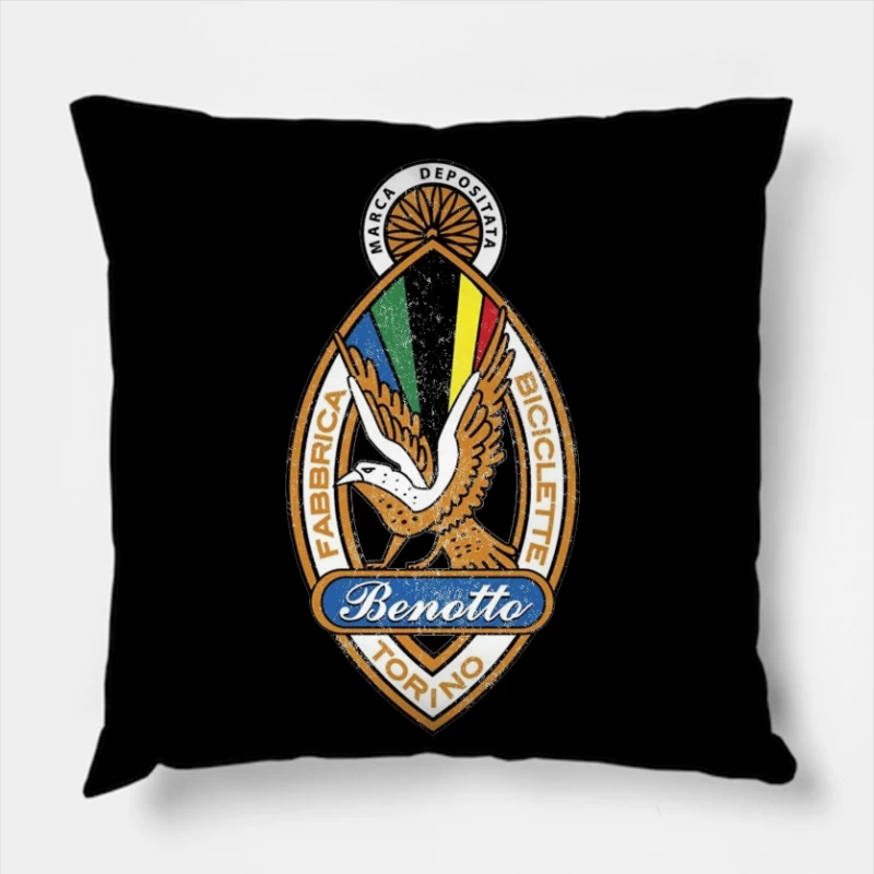 Vintage Benotto Bicycle Company Logo with Eagle Emblem Throw Pillow