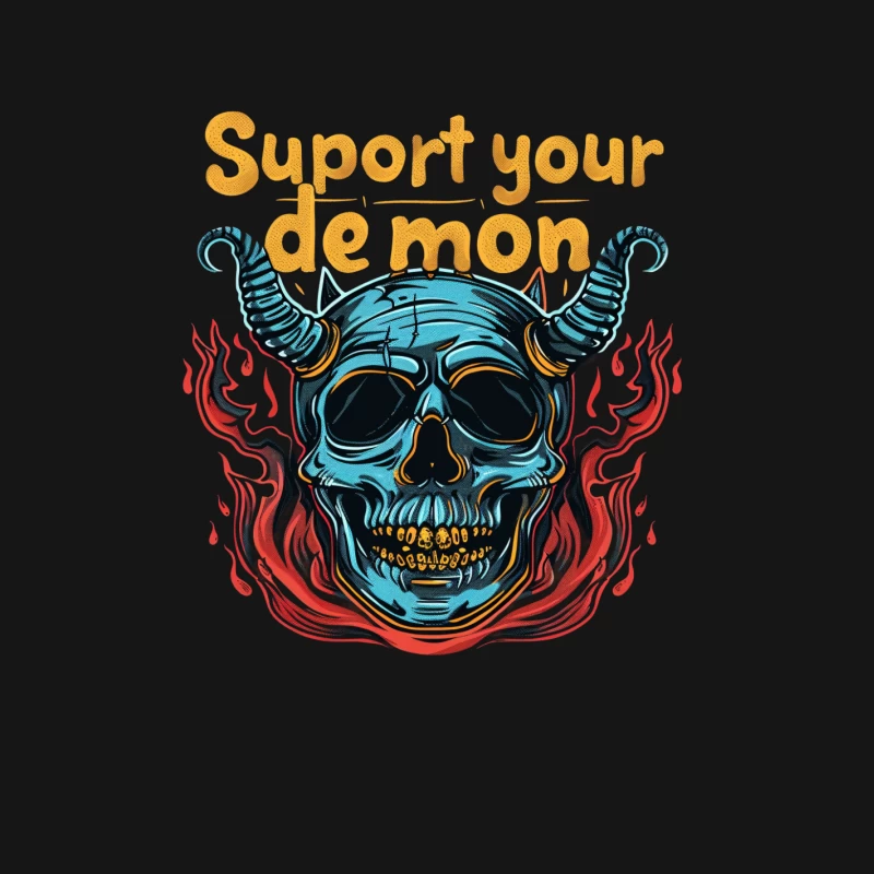 skull demon flames typography illustration gothic horror suppor Male T-Shirt