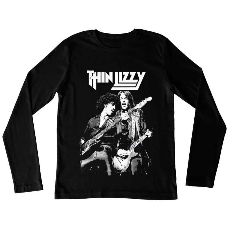 Thin Lizzy Rock Band Performance Sketch in Black and White Female Long Sleeve T-Shirt