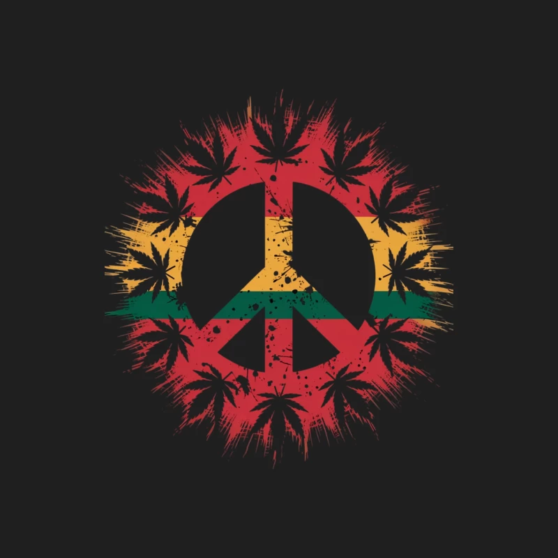 Rasta Peace Symbol with Cannabis Leaves Design Male Tank Top