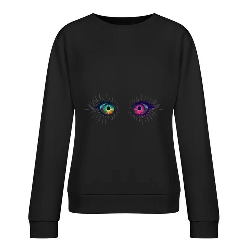 Artistic Illustration of Colorful Heterochromatic Eyes Female Pullover Sweatshirt