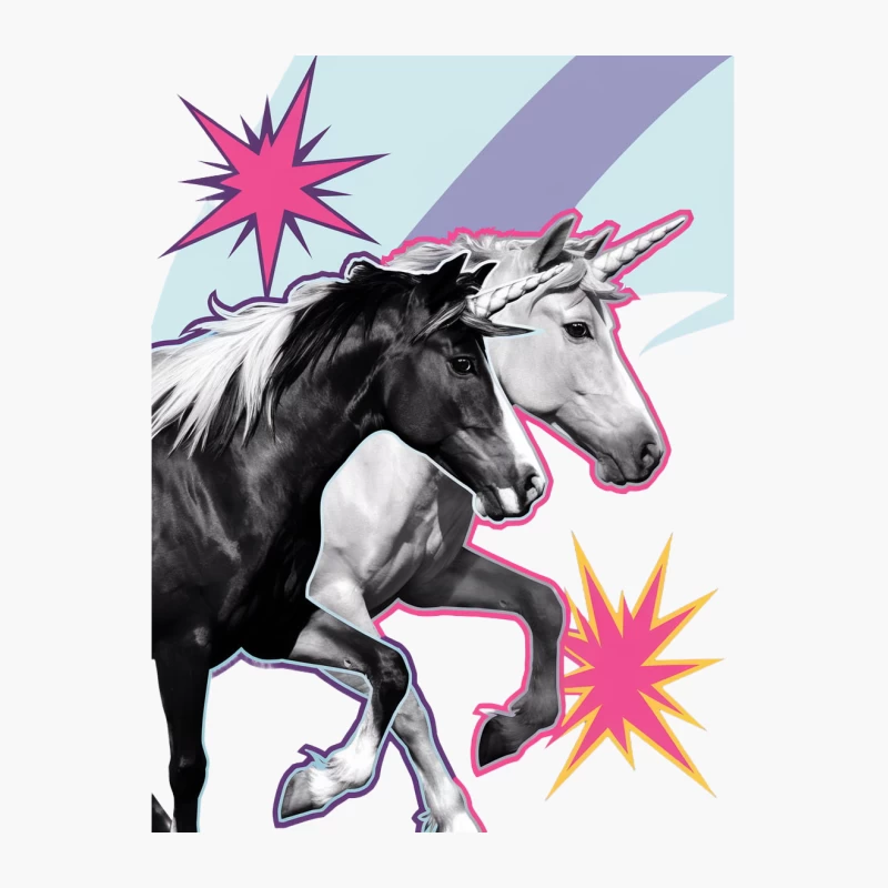 Fantasy Equine Pop Art: Horses and Unicorn with Vibrant Accents Cotton Tote Bag