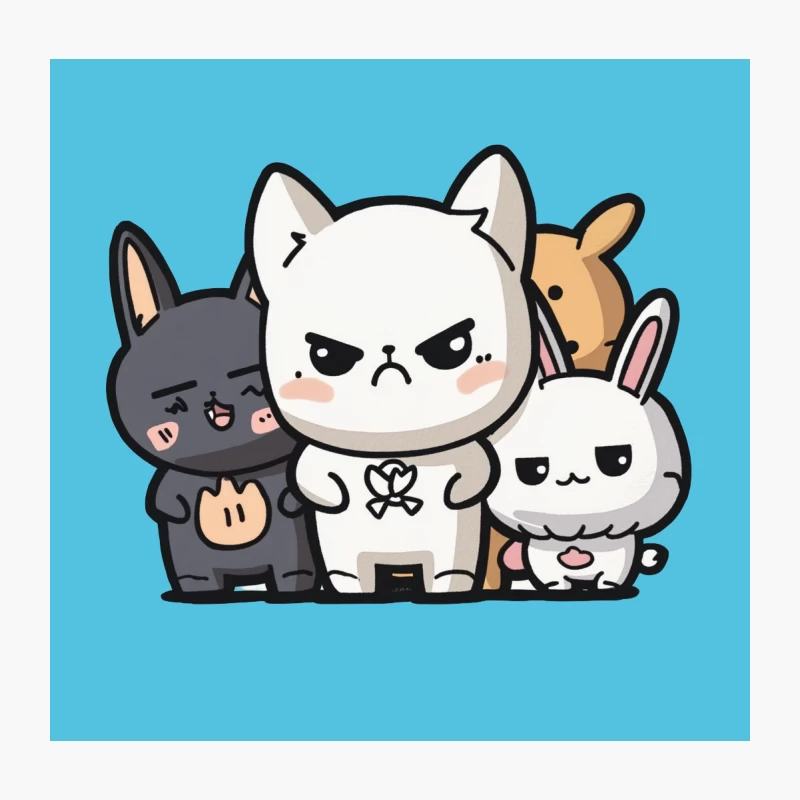 Grumpy Cartoon Animals in Kawaii Chibi Style Throw Pillow