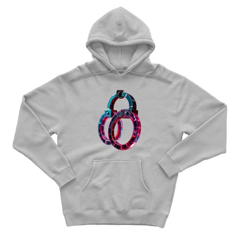 Illuminated Cyberpunk Handcuffs with Neon Pink and Blue Glow Male Pullover Hoodie