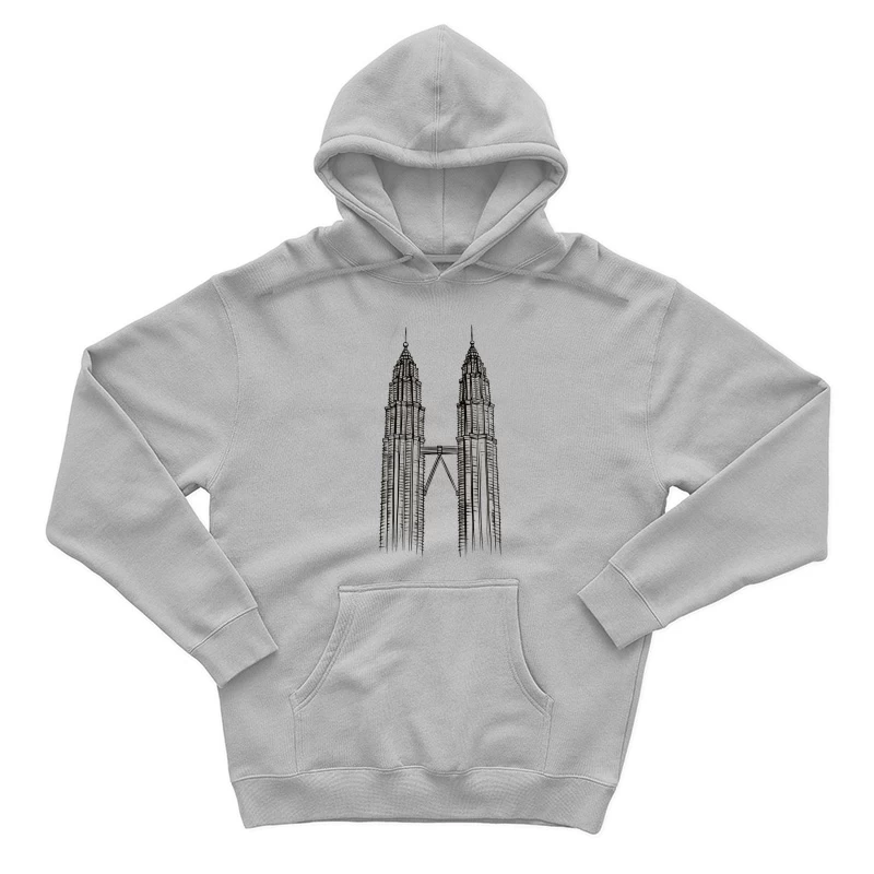 Line Drawing of Iconic Petronas Twin Towers in Kuala Lumpur Male Pullover Hoodie