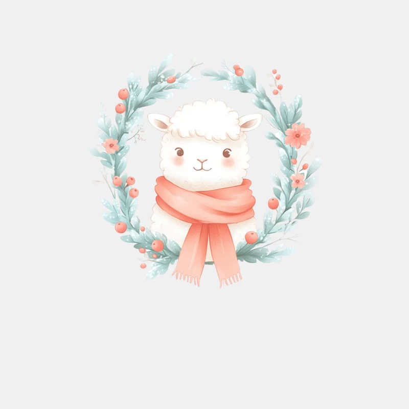 Cute Watercolor Llama with Coral Scarf in Floral Wreath Male Tank Top
