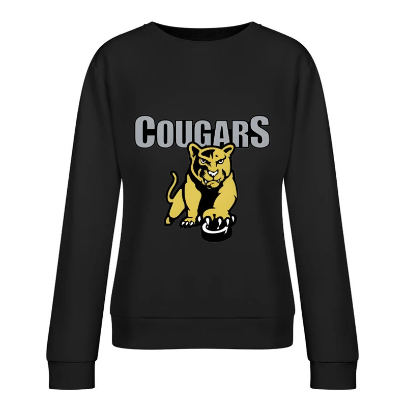 Fierce Yellow Cougar Sports Team Logo with Gray Text Female Pullover Sweatshirt