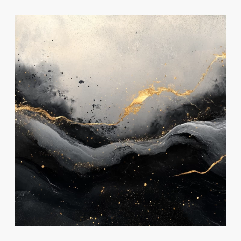 Luxurious Gold and Black Abstract Fluid Art Pin