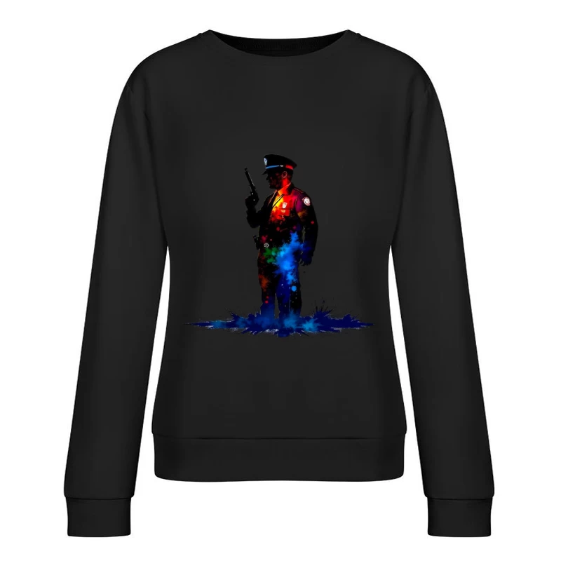 Artistic Watercolor Police Officer Silhouette Female Pullover Sweatshirt