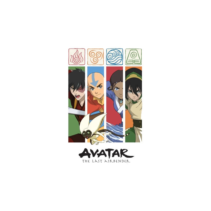 Avatar: The Last Airbender Character Panel with Elemental Symbols iPhone Case