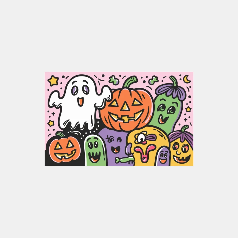 Cute Cartoon Halloween Characters and Festive Pumpkins Male Tank Top