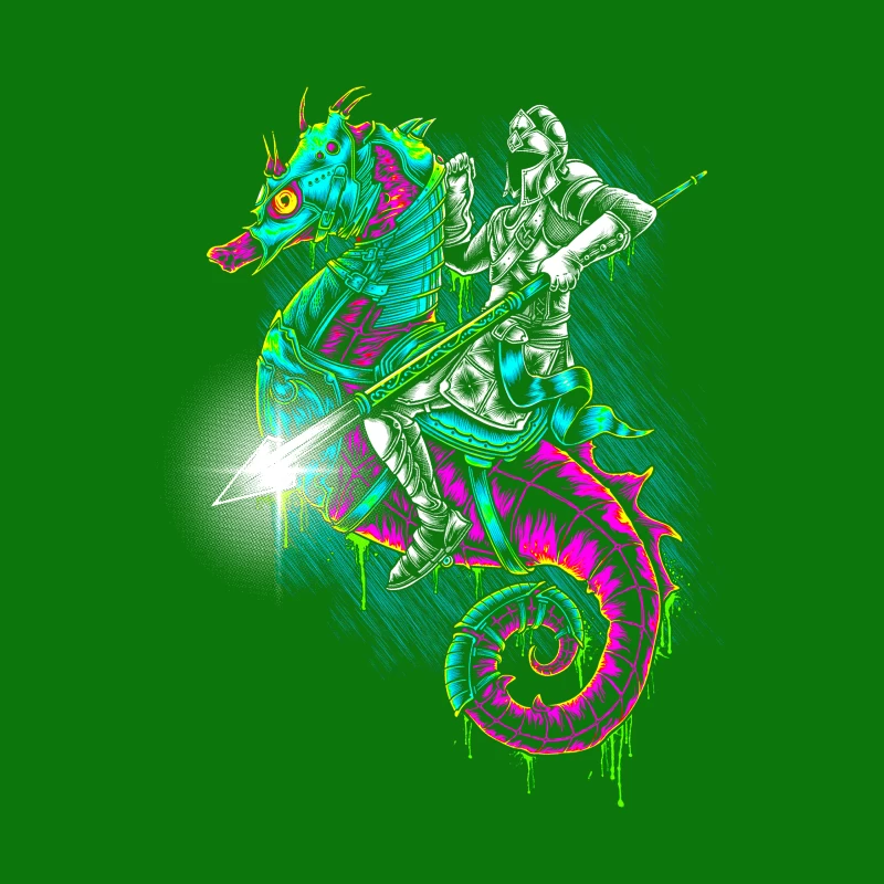 Knight Riding a Colorful Seahorse Throw Pillow