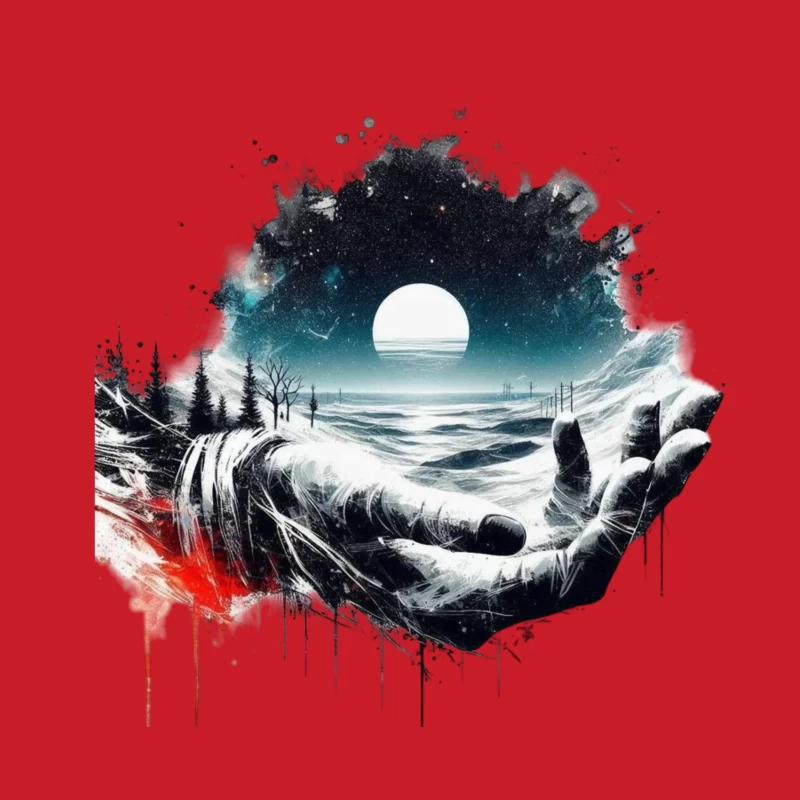 Surreal Cosmic Landscape with Hands Male Pullover Hoodie