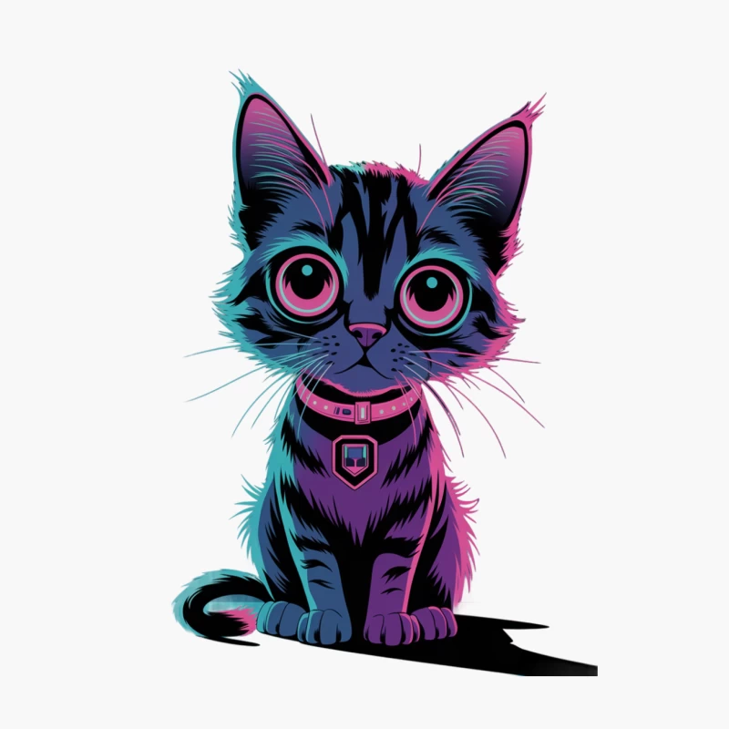 Vibrant Neon Pop Art Cat Cartoon Cotton Tote Bag
