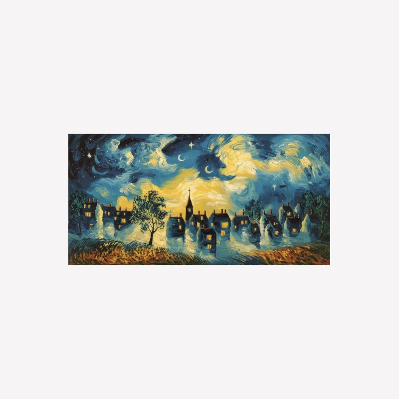 Starry Village Night: An Impressionist Landscape Female T-Shirt