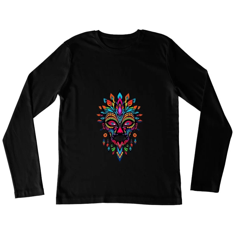 Colorful Tribal Mask Illustration Female Long Sleeve T-Shirt