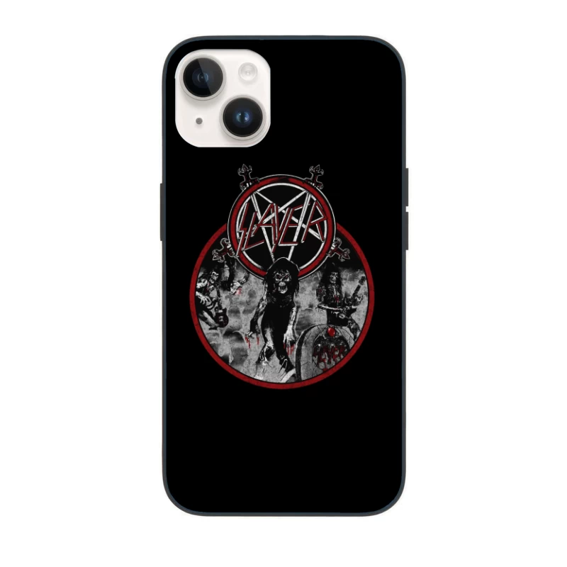 Slayer Heavy Metal Band Logo with Dark Horror-Themed Artwork iPhone Case