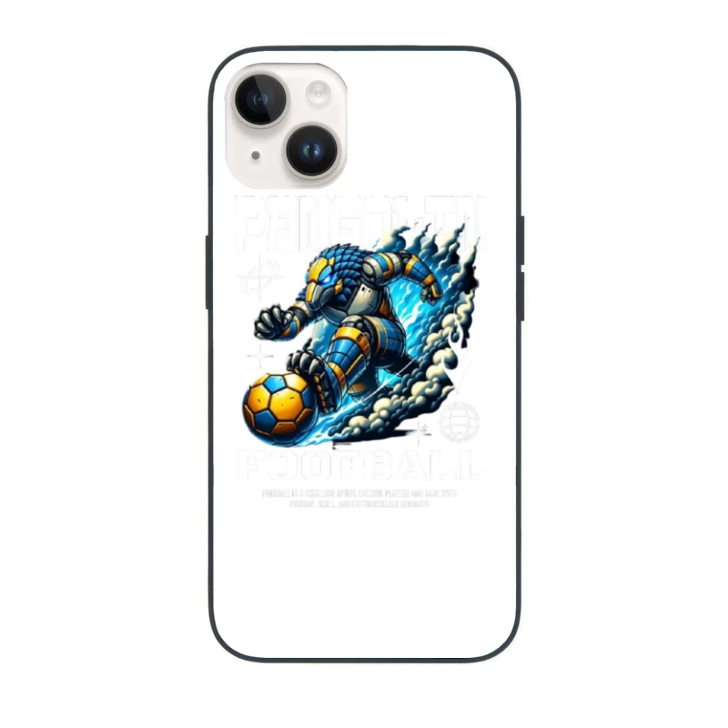 Robotic Soccer Player with Blue Armor in Dynamic Motion iPhone Case