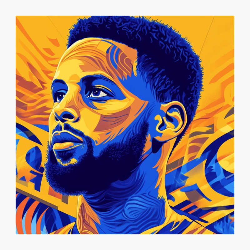 Vibrant Stylized Portrait of Basketball Player in Blue and Orange Pin