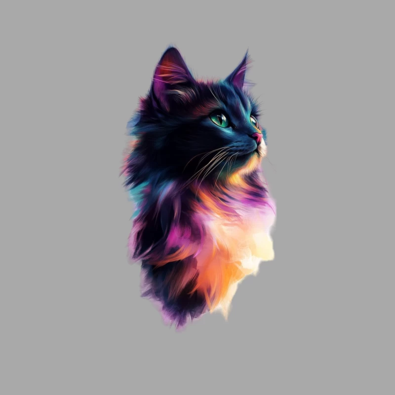 Colorful Cat Profile in Vibrant Digital Art Male Pullover Hoodie