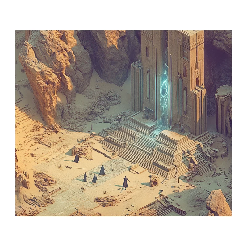 Mystical Portal Amidst Ancient Desert Ruins Tapestry