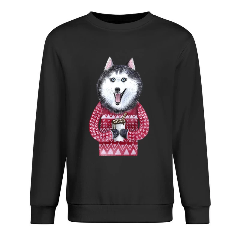 Chien mignon en pull avec chocolat chaud Homme Sweat-shirt à enfiler