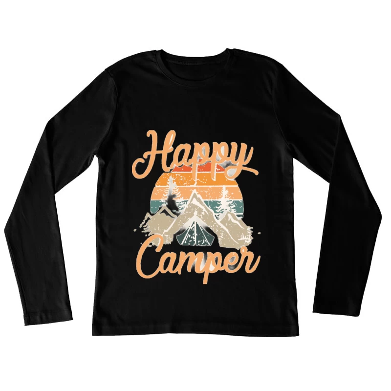Glücklicher Camper Design mit Bergen und Sonnenuntergang Damen Langarm T-Shirt