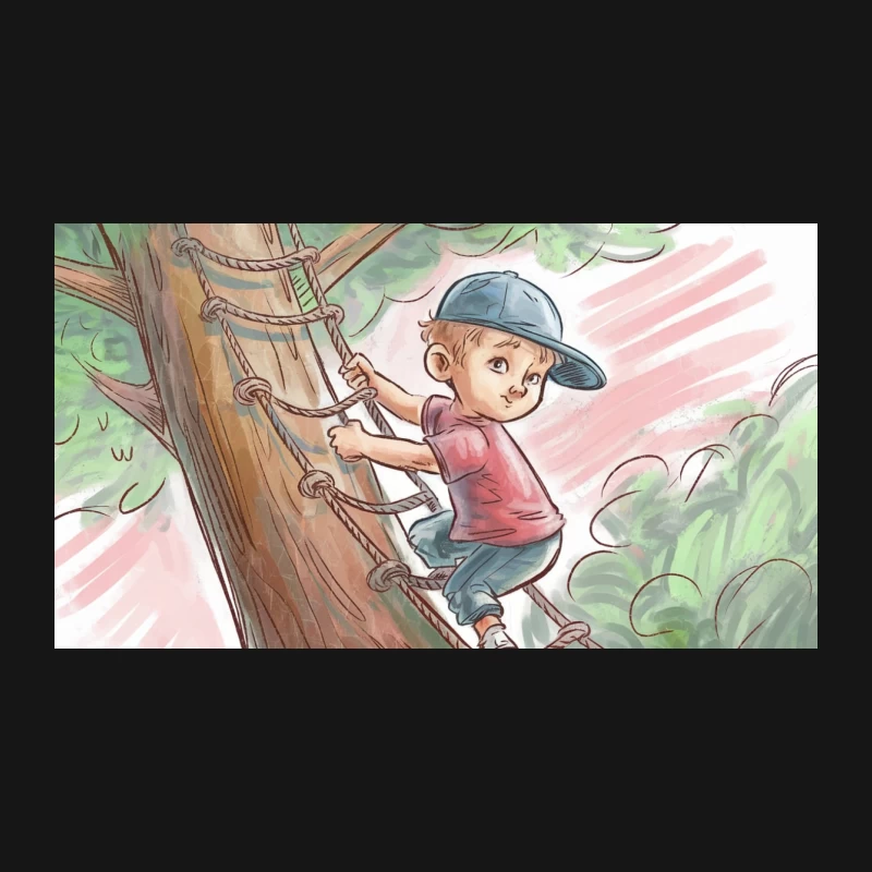 Adventurous Boy Climbing Tree with Rope Ladder Desk Mat