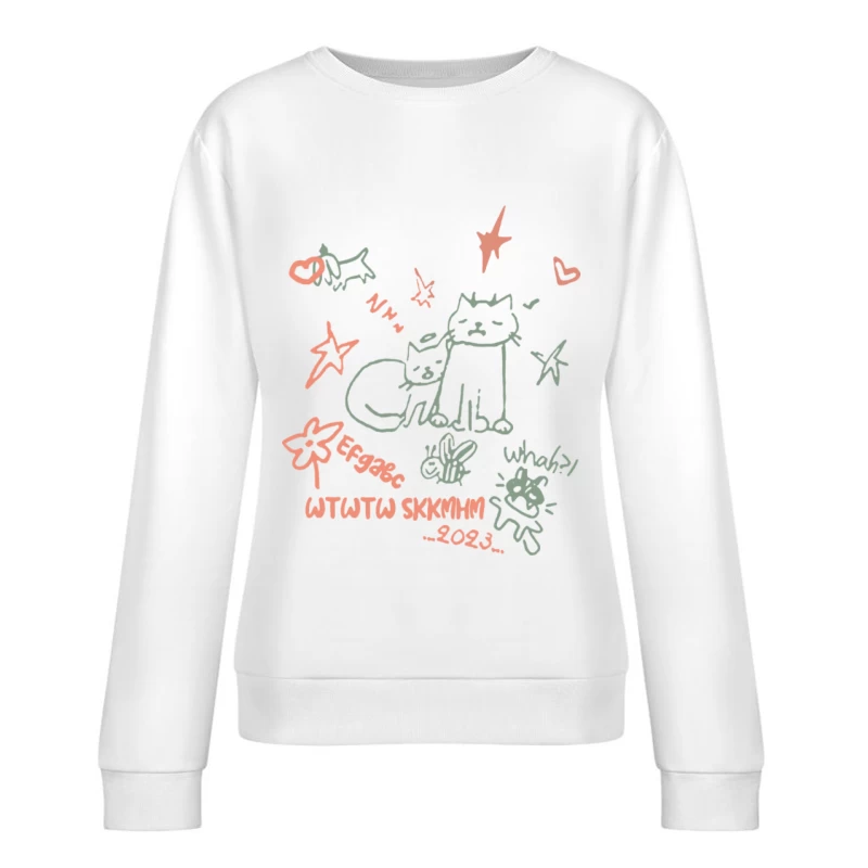 Skizze von Katzen mit Sternen und Herzen Damen Pullover Sweatshirt