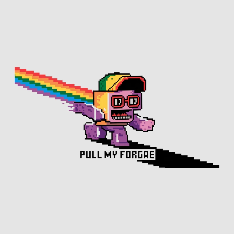 Retro Pixel Robot's Rainbow Meme: Pull My Forge Male Pullover Hoodie