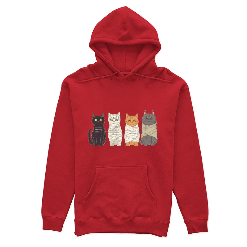 Spooky Cat Mummies: A Cute Halloween Cartoon Female Pullover Hoodie
