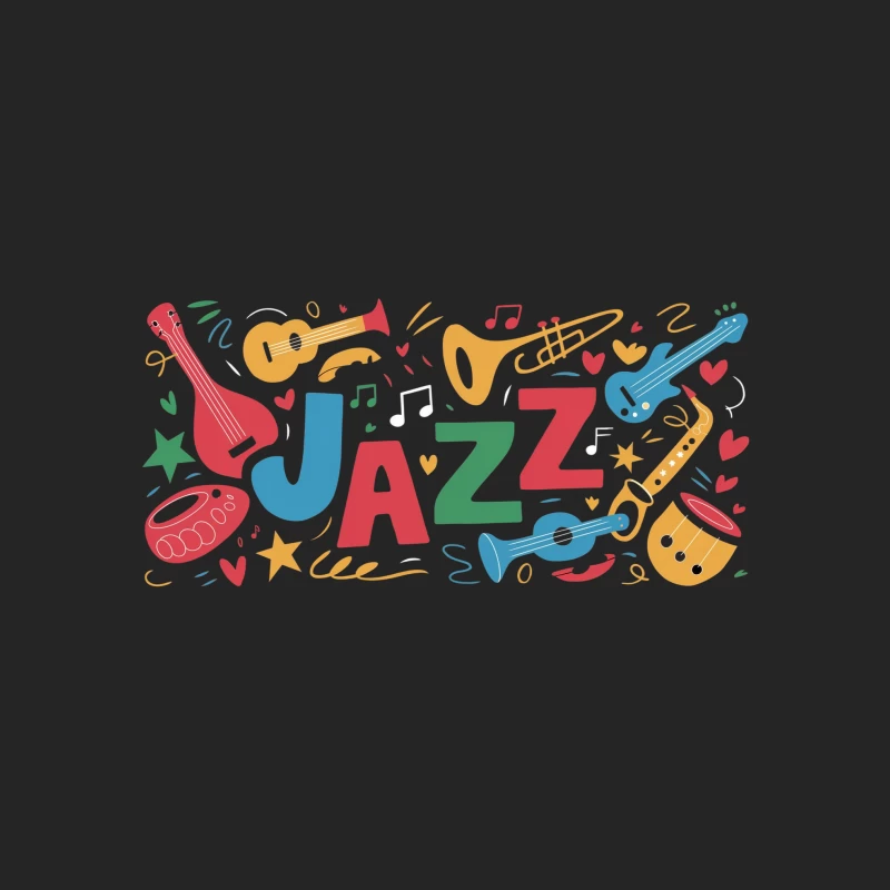 Colorful Jazz Music Illustration with Instruments and Typography Male Pullover Sweatshirt